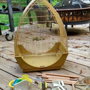 Vintage Mid Century Art Deco 60's 70's Wire Bird Cage & Accessories